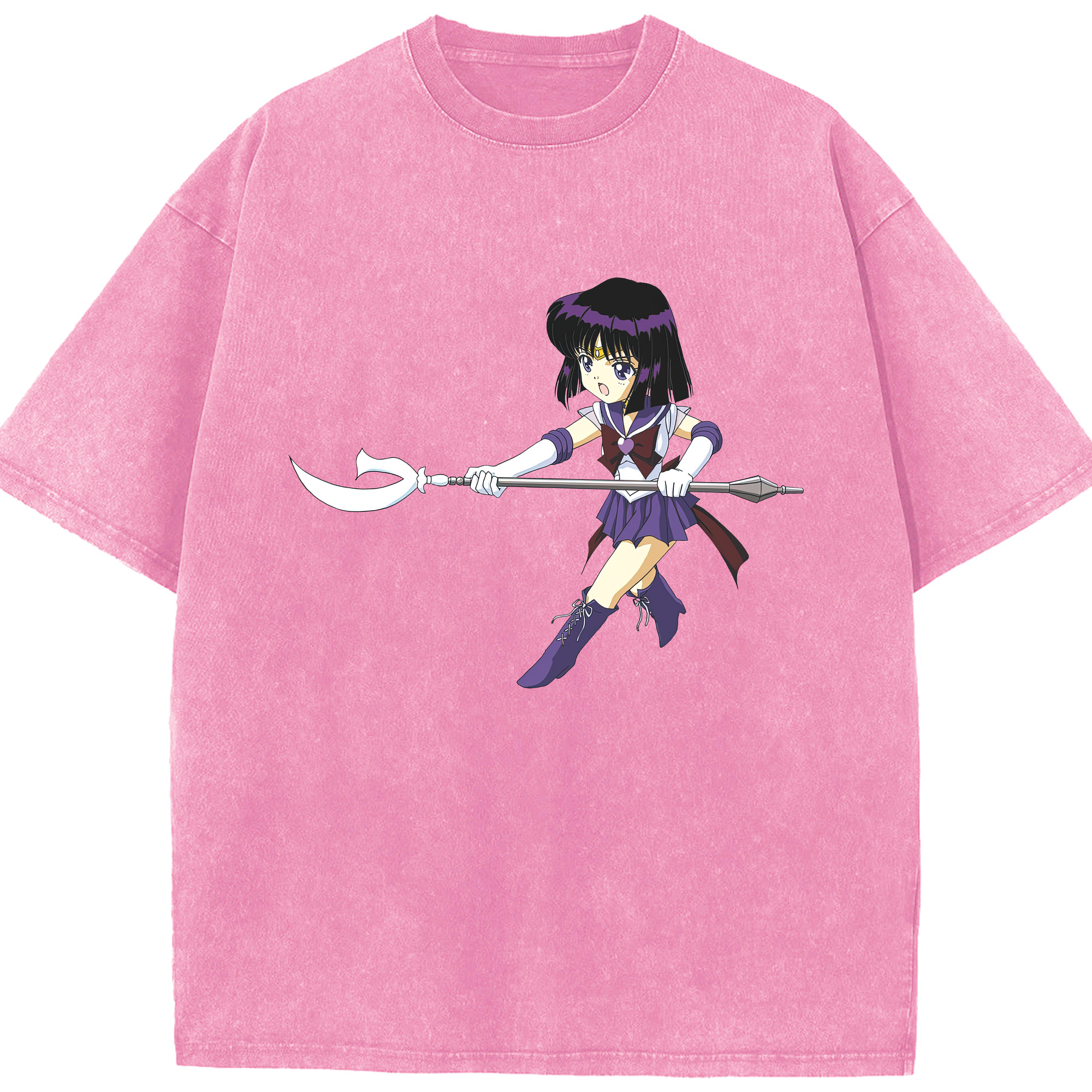（画像用） 美少女戦士セーラームーン 土萠ほたる Sailor Moon Tomoe Hotaru （セーラーサターン；Sailor Saturn） 綿100% ヴィンテージ風 半袖Tシャツ（フロントプリント）